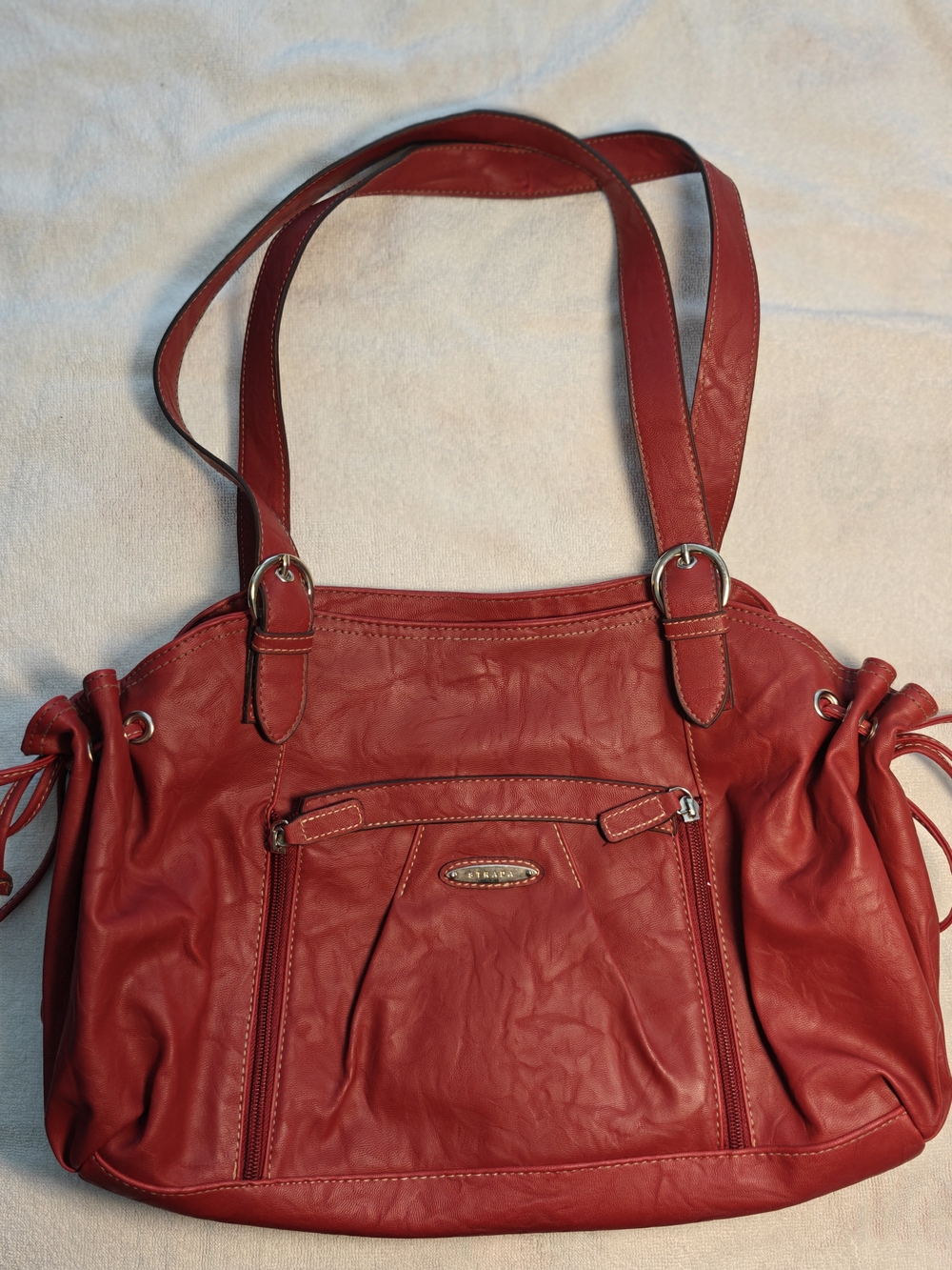 Red Women's Shoulder Bag with Front Pocket Detailing
